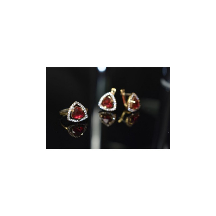 925 Sterling Silver with Gilding Red Alpanite & CZ Set