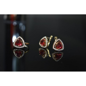 925 Sterling Silver with Gilding Red Alpanite & CZ Set