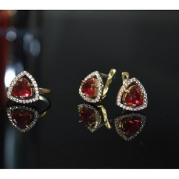 925 Sterling Silver with Gilding Red Alpanite & CZ Set