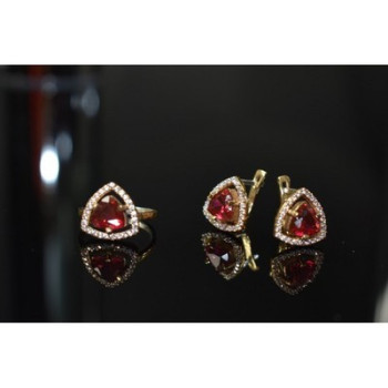 925 Sterling Silver with Gilding Red Alpanite & CZ Set