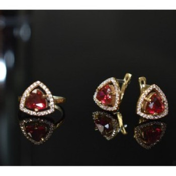 925 Sterling Silver with Gilding Red Alpanite & CZ Set