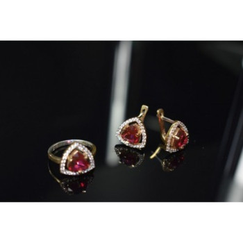 925 Sterling Silver with Gilding Red Alpanite & CZ Set