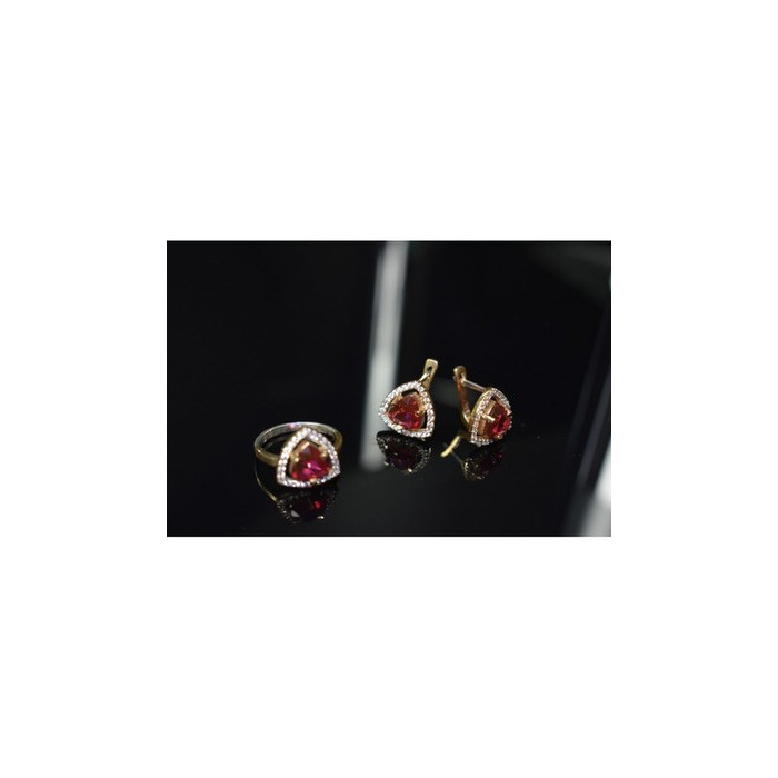 925 Sterling Silver with Gilding Red Alpanite & CZ Set