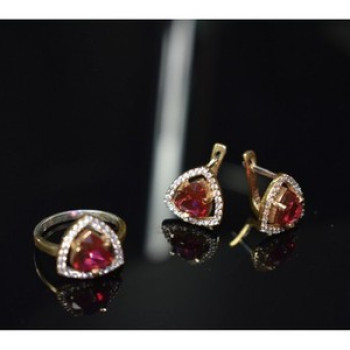 925 Sterling Silver with Gilding Red Alpanite & CZ Set