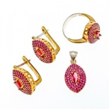 925 Sterling Silver with Gilding Rubellite Set