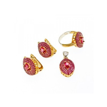 925 Sterling Silver with Gilding Rubellite Set