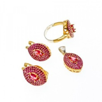 925 Sterling Silver with Gilding Rubellite Set