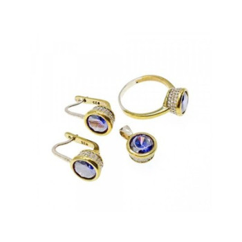 925 Sterling Silver with Gilding Tanzanite & CZ Set Ring Size 6.5