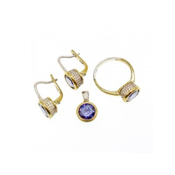 925 Sterling Silver with Gilding Tanzanite & CZ Set Ring Size 6.5