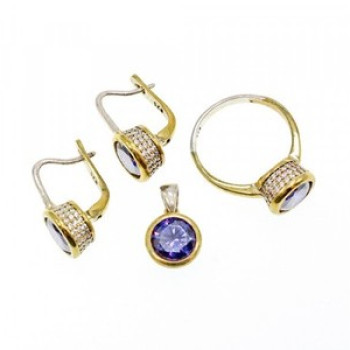 925 Sterling Silver with Gilding Tanzanite & CZ Set Ring Size 6.5