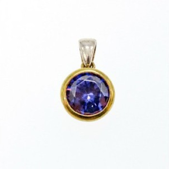 925 Sterling Silver with Gilding Tanzanite & CZ Set Ring Size 6.5