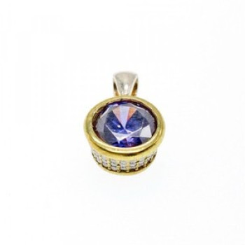 925 Sterling Silver with Gilding Tanzanite & CZ Set Ring Size 6.5