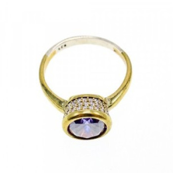 925 Sterling Silver with Gilding Tanzanite & CZ Set Ring Size 6.5