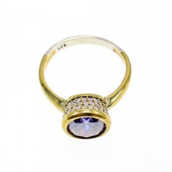 925 Sterling Silver with Gilding Tanzanite & CZ Set Ring Size 6.5