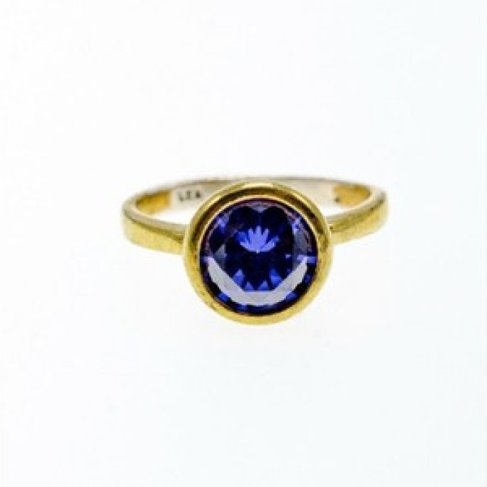 925 Sterling Silver with Gilding Tanzanite & CZ Set Ring Size 6.5