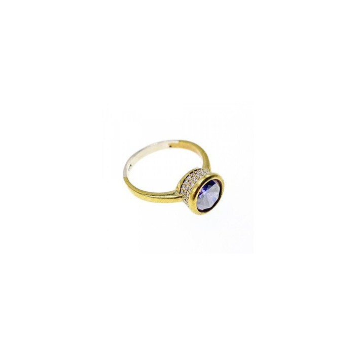 925 Sterling Silver with Gilding Tanzanite & CZ Set Ring Size 6.5