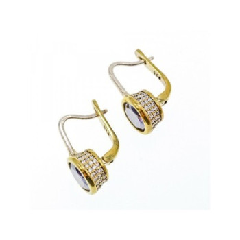 925 Sterling Silver with Gilding Tanzanite & CZ Set Ring Size 6.5