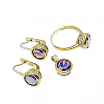 925 Sterling Silver with Gilding Tanzanite & CZ Set Ring Size 8.5