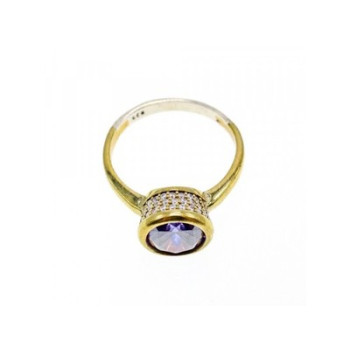 925 Sterling Silver with Gilding Tanzanite & CZ Set Ring Size 8.5