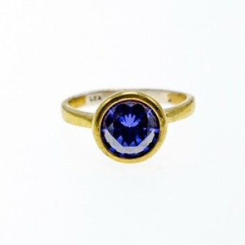 925 Sterling Silver with Gilding Tanzanite & CZ Set Ring Size 8.5