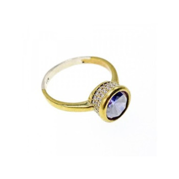 925 Sterling Silver with Gilding Tanzanite & CZ Set Ring Size 8.5