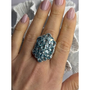 Djoy Glamorous 925 Sterling Silver Blue Topaz Ring Size 9