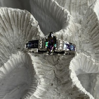 925 Sterling Silver Mystic Topaz Blue Topaz Amethyst Beryl Ring Size 10.5