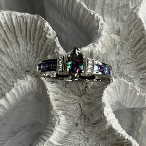 925 Sterling Silver Mystic Topaz Blue Topaz Amethyst Beryl Ring Size 10.5