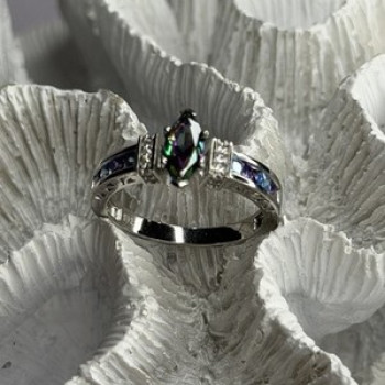 925 Sterling Silver Mystic Topaz Blue Topaz Amethyst Beryl Ring Size 10.5