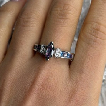 925 Sterling Silver Mystic Topaz Blue Topaz Amethyst Beryl Ring Size 10.5