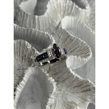 925 Sterling Silver Mystic Topaz Blue Topaz Amethyst Beryl Ring Size 10.5