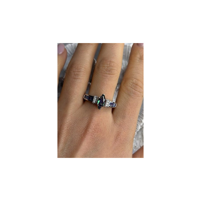 925 Sterling Silver Mystic Topaz Blue Topaz Amethyst Beryl Ring Size 10.5