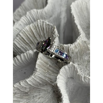 925 Sterling Silver Mystic Topaz Blue Topaz Amethyst Beryl Ring Size 10.5