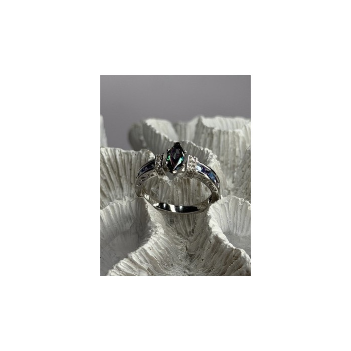 925 Sterling Silver Mystic Topaz Blue Topaz Amethyst Beryl Ring Size 10.5