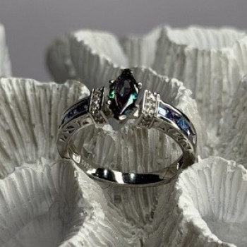 925 Sterling Silver Mystic Topaz Blue Topaz Amethyst Beryl Ring Size 10.5