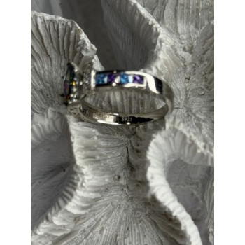 925 Sterling Silver Mystic Topaz Blue Topaz Amethyst Beryl Ring Size 10.5