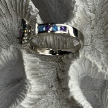 925 Sterling Silver Mystic Topaz Blue Topaz Amethyst Beryl Ring Size 10.5