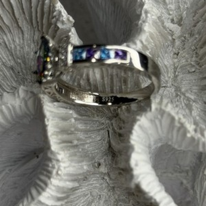 925 Sterling Silver Mystic Topaz Blue Topaz Amethyst Beryl Ring Size 10.5