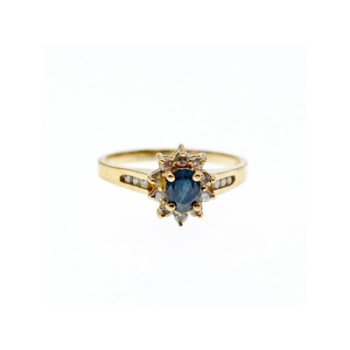 14K YELLOW GOLD DARK BLUE SPINEL & DIAMONDS RING SIZE 5.5