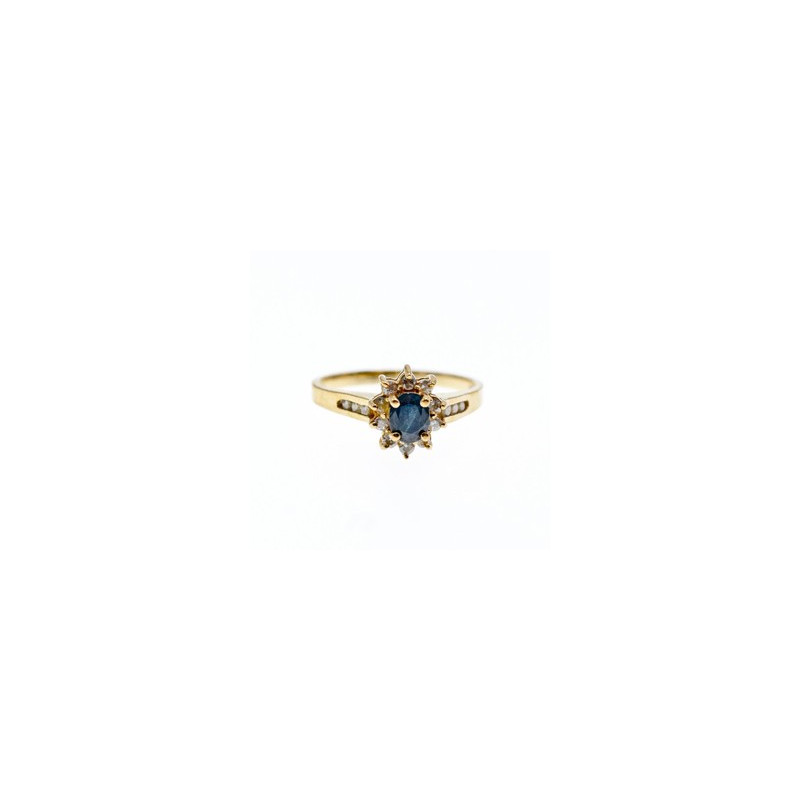 14K YELLOW GOLD DARK BLUE SPINEL & DIAMONDS RING SIZE 5.5