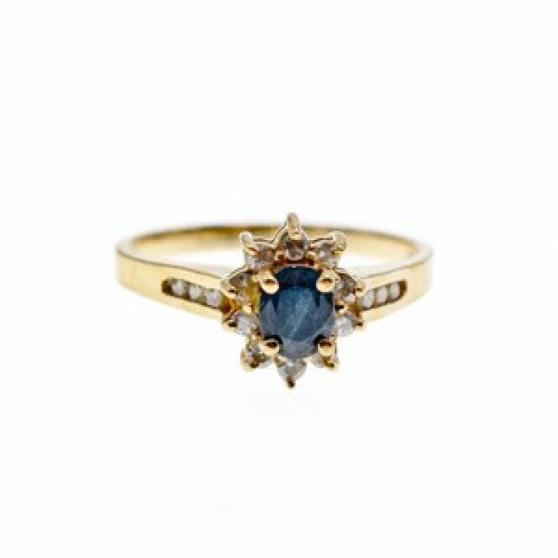14K Yellow Gold Dark Blue Spinel & Diamonds Ring Size 5.5