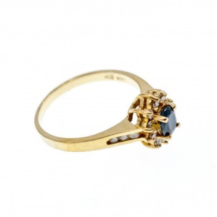 14K Yellow Gold Dark Blue Spinel & Diamonds Ring Size 5.5
