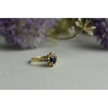 14K YELLOW GOLD DARK BLUE SPINEL & DIAMONDS RING SIZE 5.5