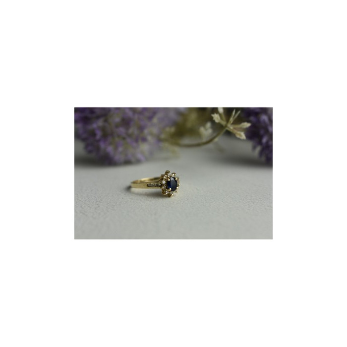 14K YELLOW GOLD DARK BLUE SPINEL & DIAMONDS RING SIZE 5.5