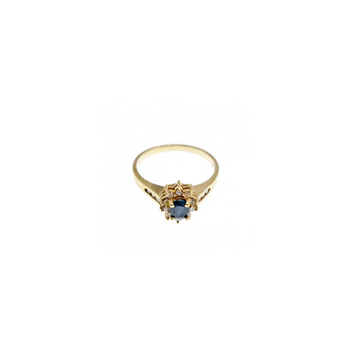 14K YELLOW GOLD DARK BLUE SPINEL & DIAMONDS RING SIZE 5.5