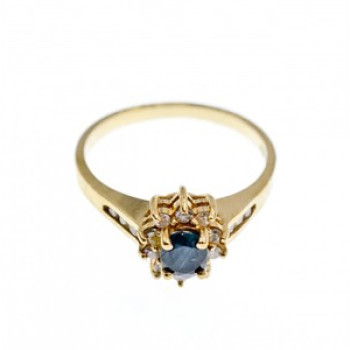 14K Yellow Gold Dark Blue Spinel & Diamonds Ring Size 5.5