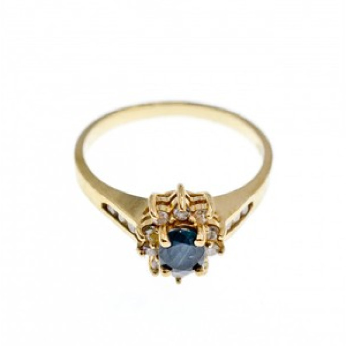 14K Yellow Gold Dark Blue Spinel & Diamonds Ring Size 5.5