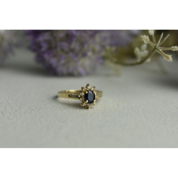 14K YELLOW GOLD DARK BLUE SPINEL & DIAMONDS RING SIZE 5.5