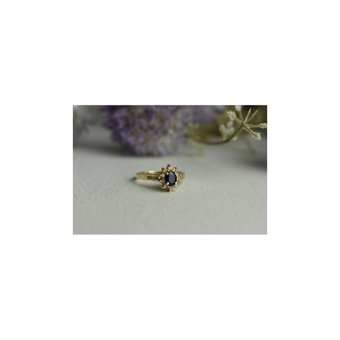 14K YELLOW GOLD DARK BLUE SPINEL & DIAMONDS RING SIZE 5.5