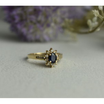 14K Yellow Gold Dark Blue Spinel & Diamonds Ring Size 5.5